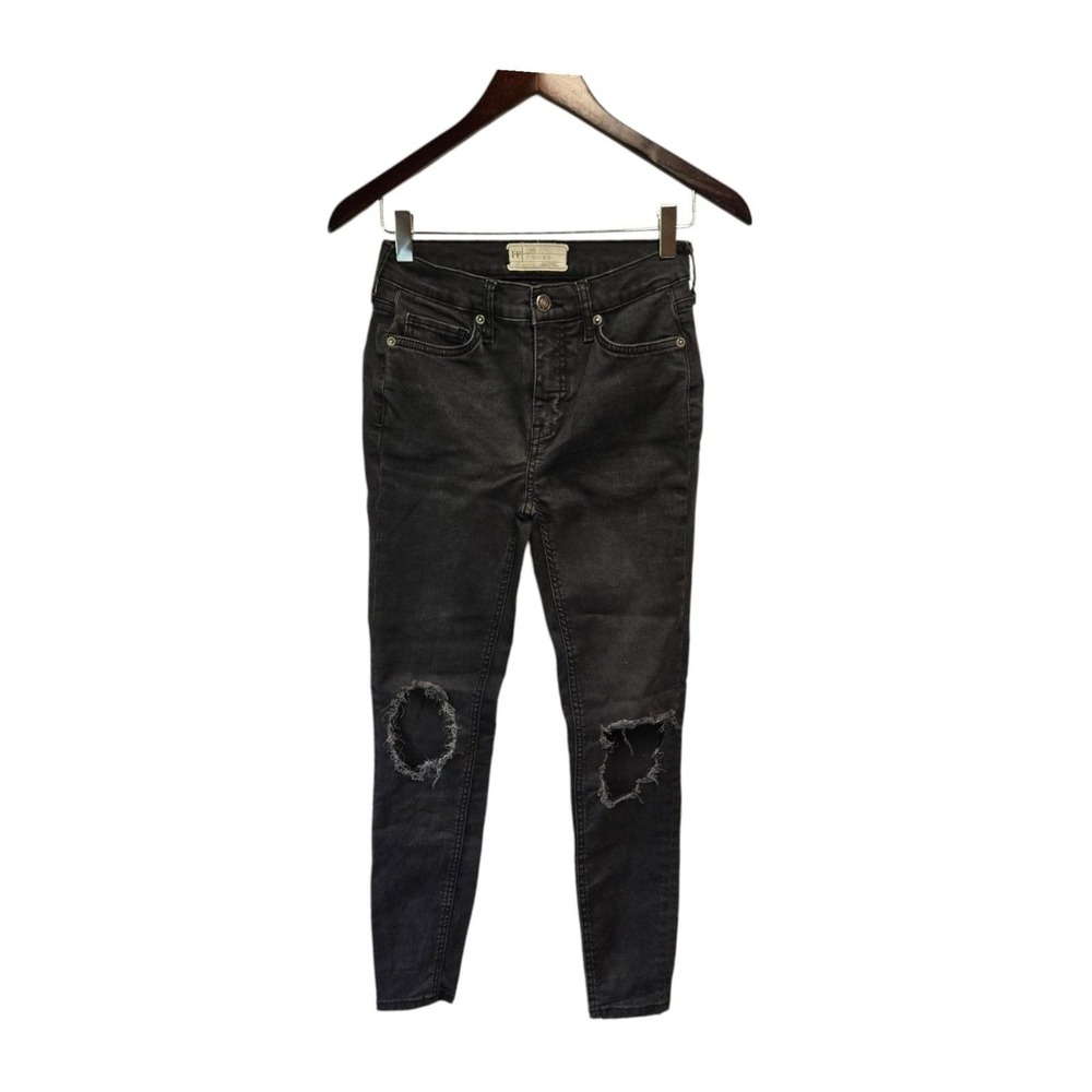 FREE PEOPLE Jeans Black Busted Knee Distressed Size 25
